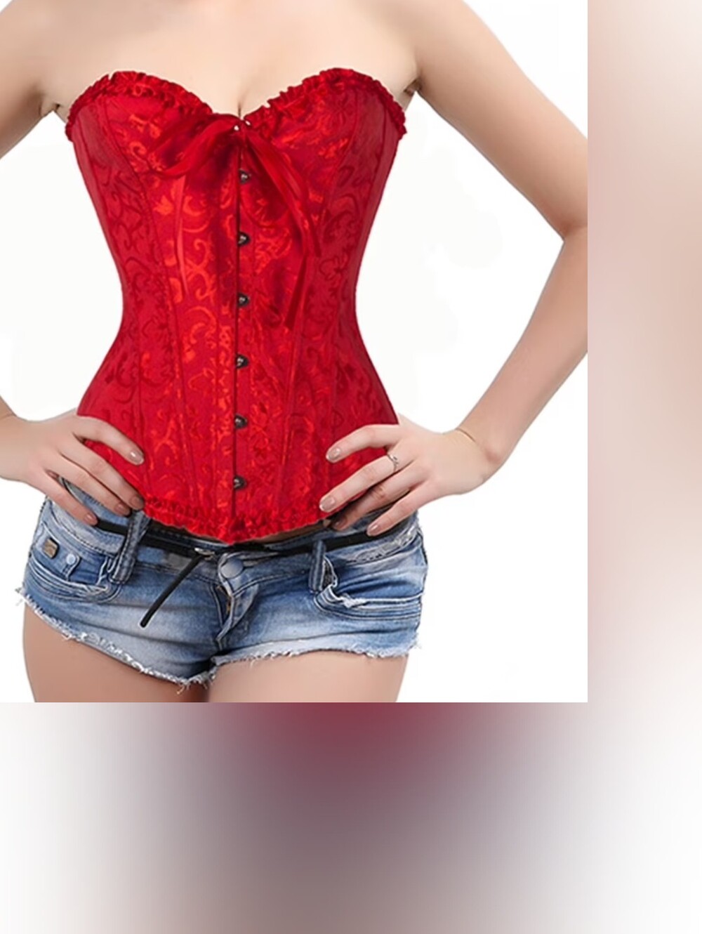 Red Strapless Lace-Up Waist-Contouring Corset Top